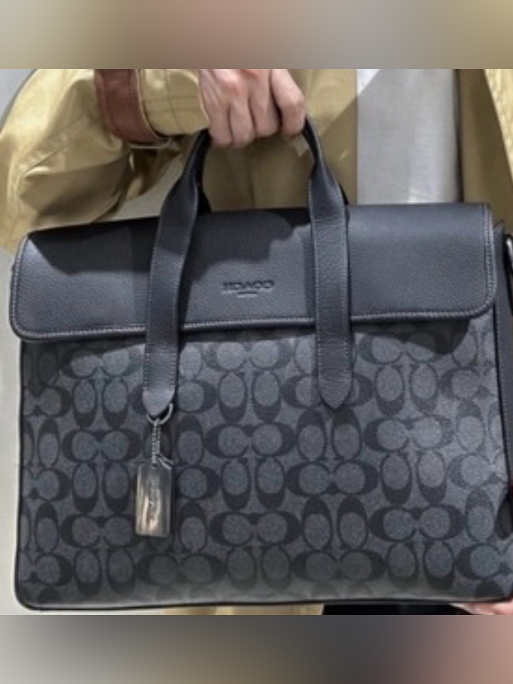 Coach Men's Black Signature Monogram Briefcase Tote